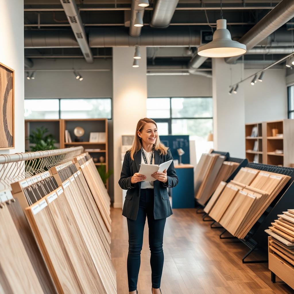 Interiérový specialista radí zákazníkovi ve showroomu